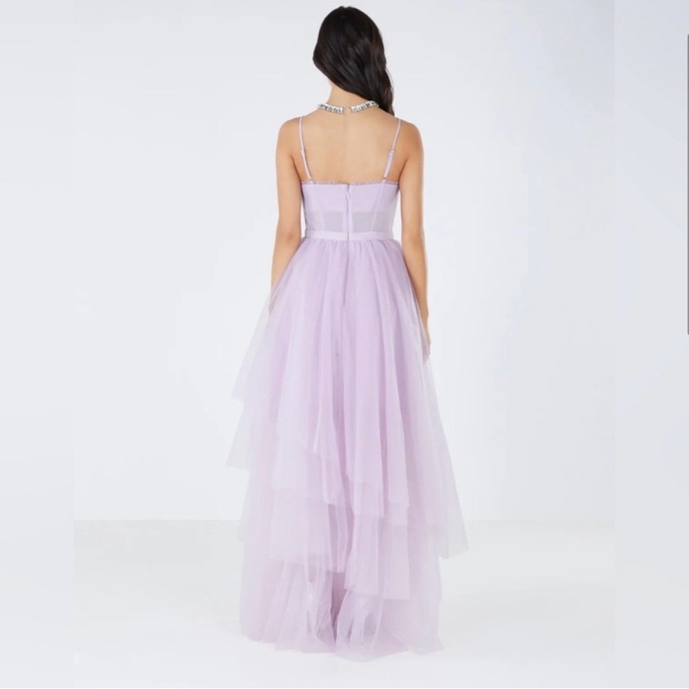 Purple tulle Tiered Ruffled Gown for Prom
